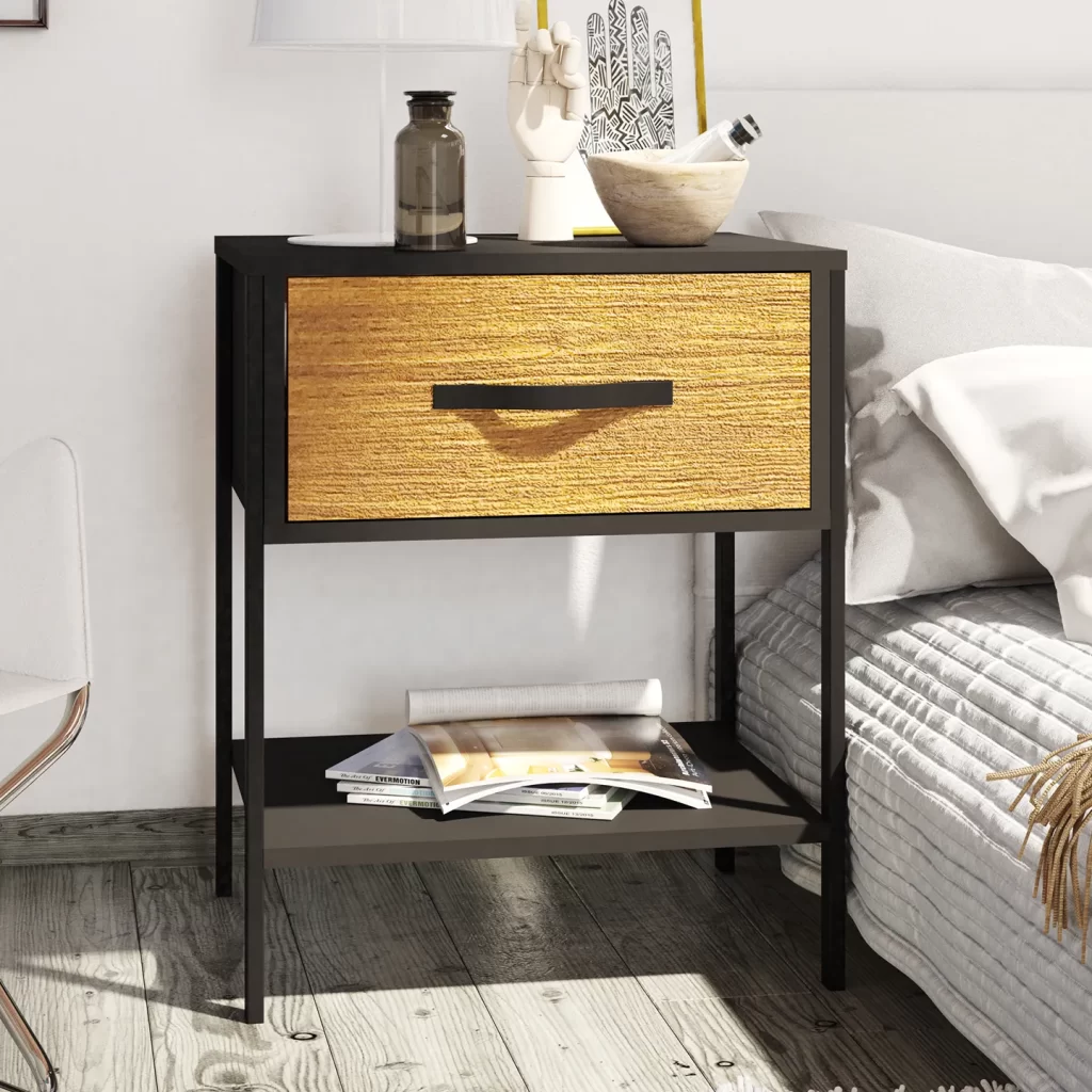 Buró − Oslo. Buró Minimalista de Metal y Madera de Ingeniería. Tiene un Cajón