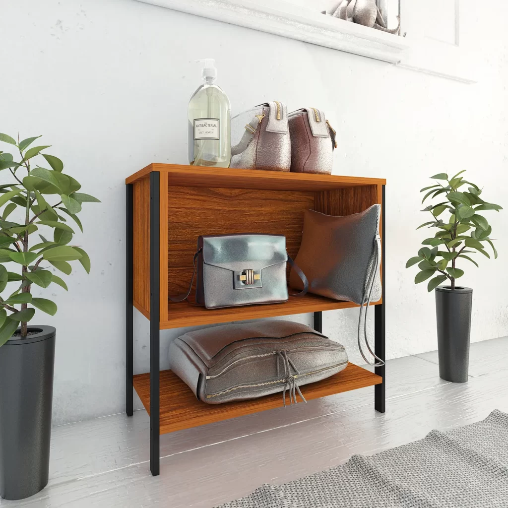 Estante − Segovia. Estante Organizador Multiusos, Estantería de Metal y Madera de Ingeniería con 5 Espacios Organizadores