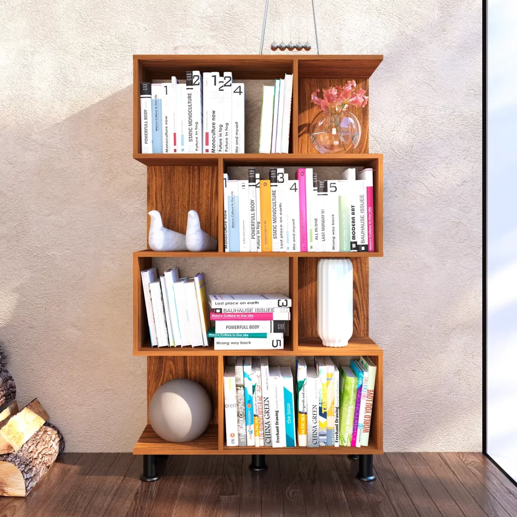 Librero − Atlanta. Librero Organizador Minimalista, Estante Para Libros, 8 Espacios Organizadores, Patas Metálicas