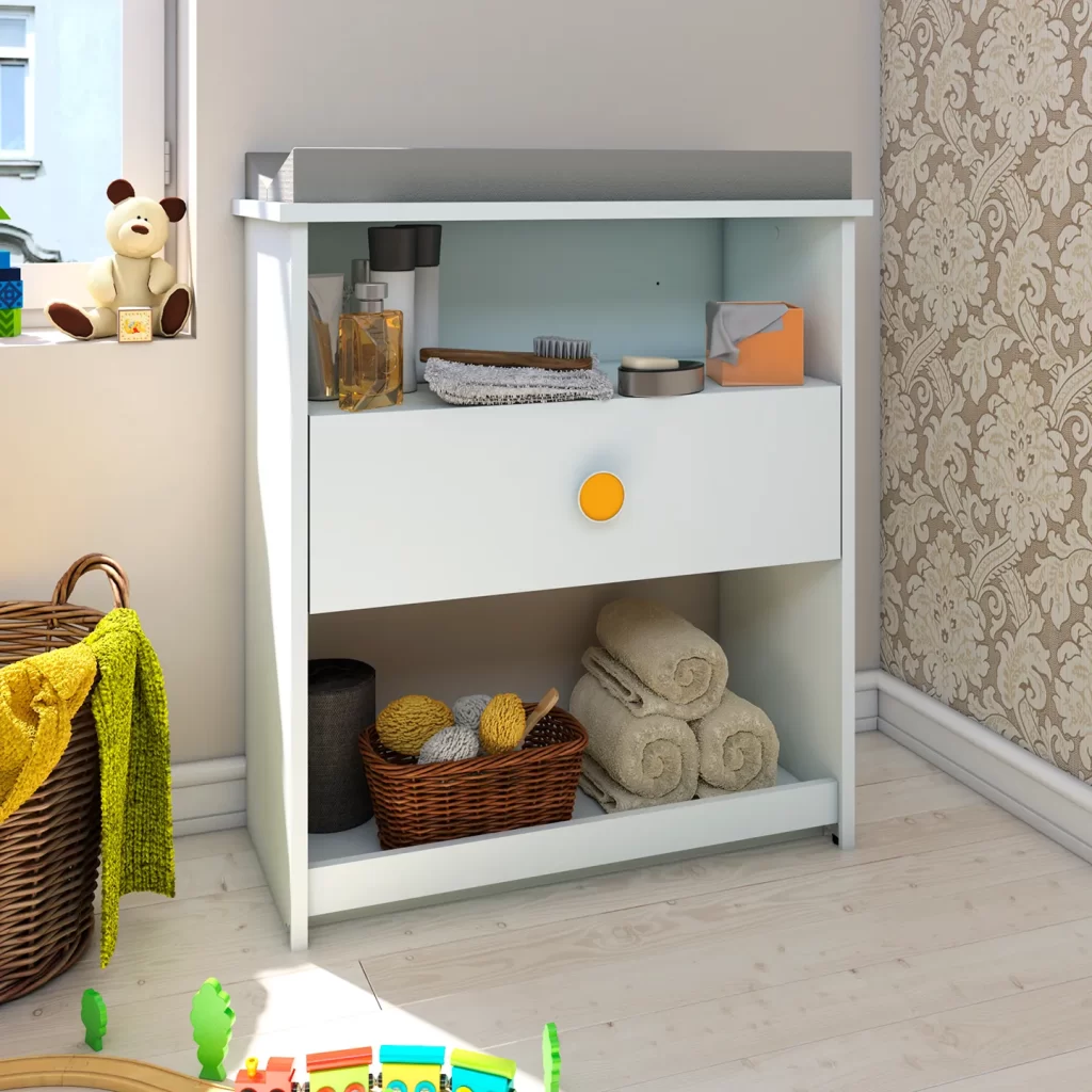 Cambiador − Roma. Cambiador de Bebé con Colchón Incluido. Cajonera, Mueble Multimedia. Jaladeras de Colores Intercambiables