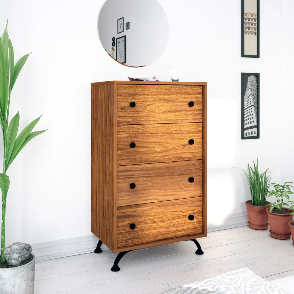 Cajonera − Ceuta. Cajonera Decorativa, Chifonier, Credenza Multiusos, Organizador con 4 Cajones y Patas