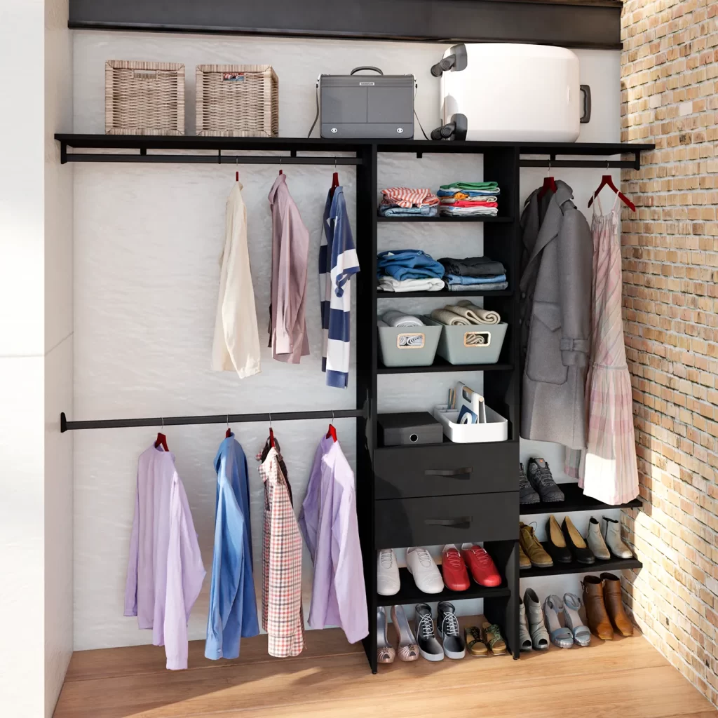 Clóset − Total. Clóset, Ropero Armable, Mueble Armable para Ropa, Organizador Para Ropa con 2 cajones, 7 Entrepaños y 3 Barras para Colgar