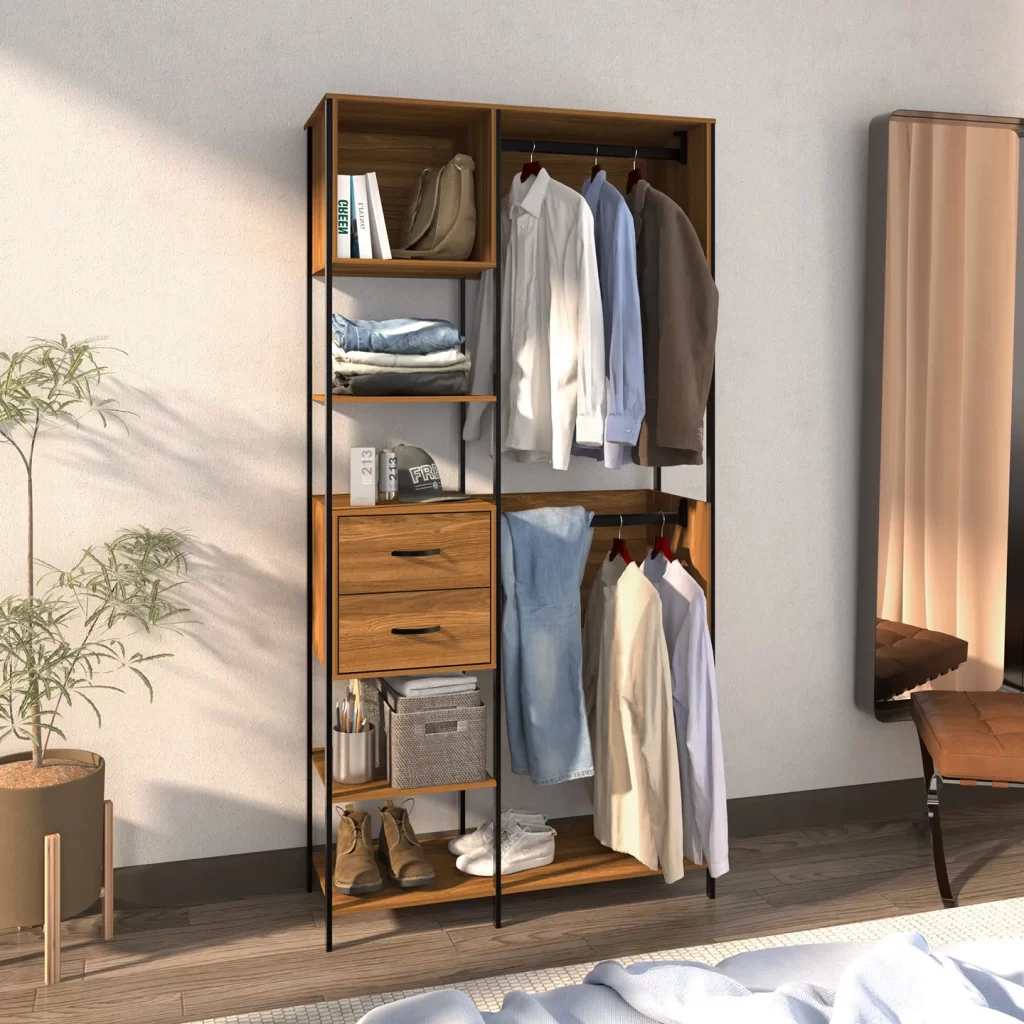 Guardarropa − Milán. Clóset Ropero, Clóset Móvil, Organizador Para Ropa, Ropero Armable, Mueble Armable para Ropa, Perchero, 2 Cajones
