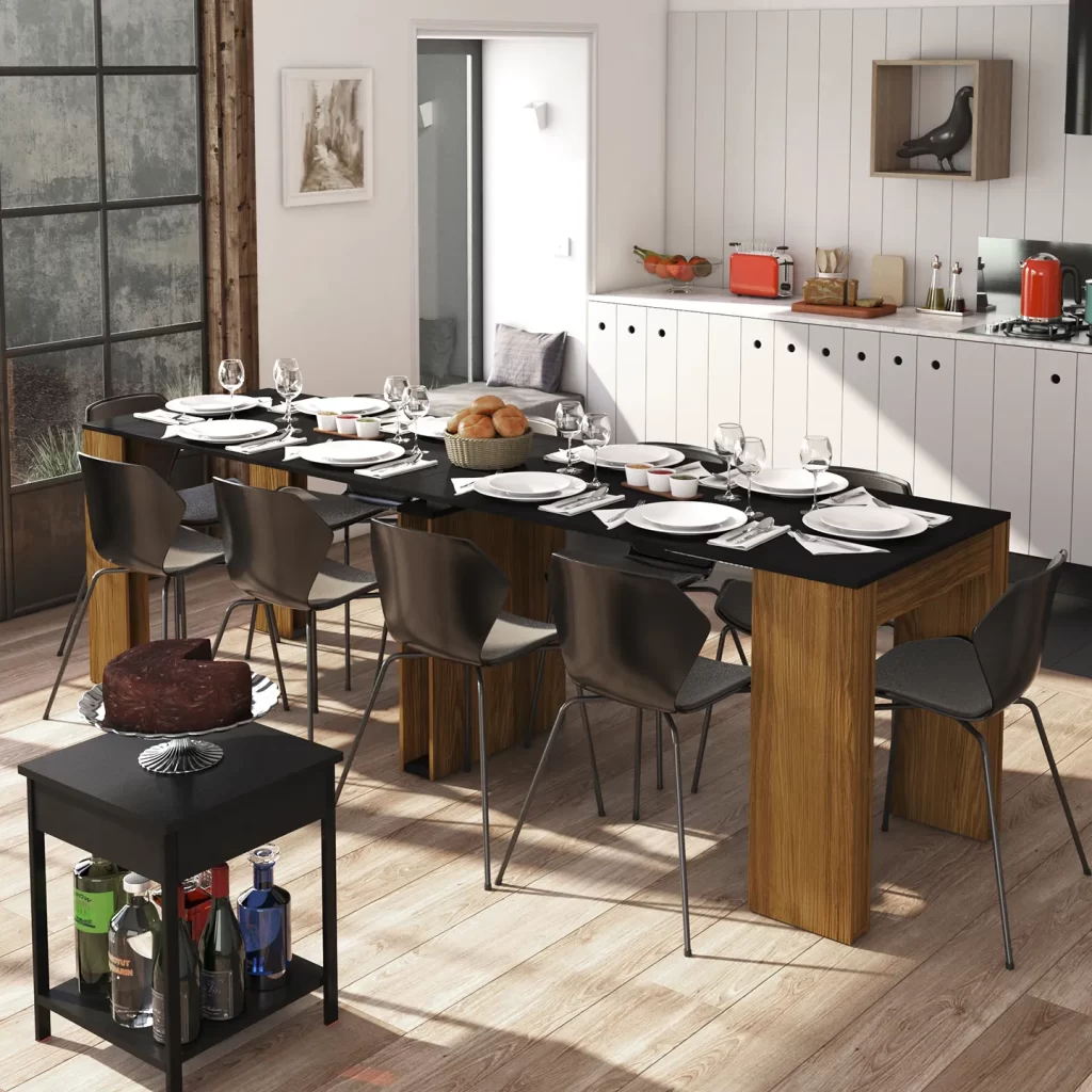 Mesa Extensible − Niza. Mesa De Comedor Extesible para 4 y hasta 10 Personas, Mesa Ajustable Rectangular, Mesa Ahorra Espacio, Mesa Plegable