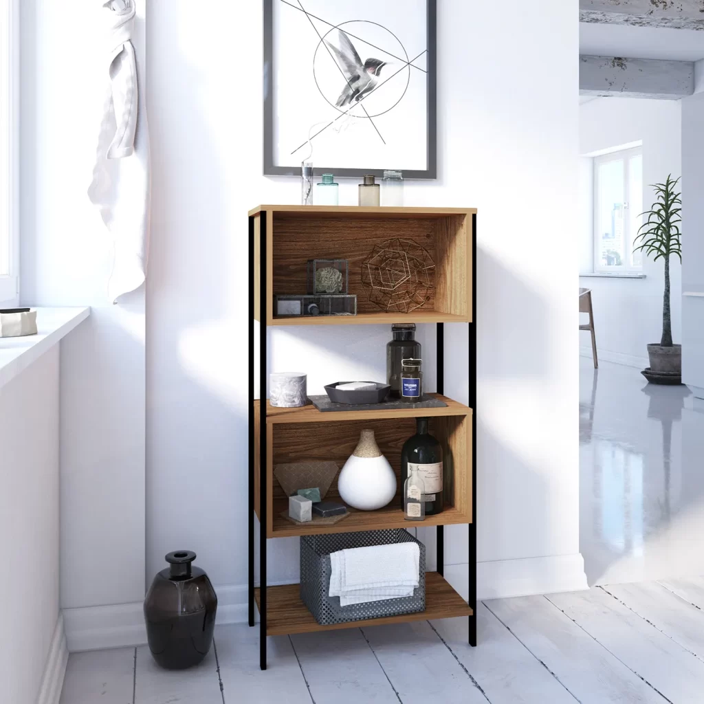 PLAYCON Estante - Verona, 4 Niveles Amplios, Diseño Moderno y Estructura Metálica Resistente